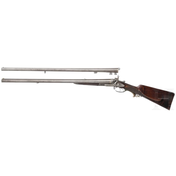 A side-by-side combination gun Moeller & Kellner Gotha, with side-by-side shotgun barrels, in case