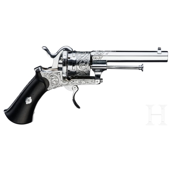 A cased pin-fire revolver, ca. 1875