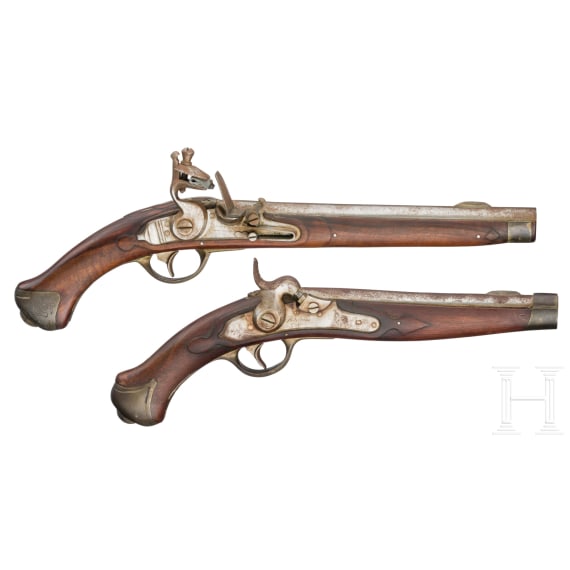 Two muzzle-loading pistols, replicas based on Prussian designs, ca. 1975