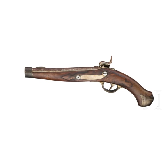 Two muzzle-loading pistols, replicas based on Prussian designs, ca. 1975