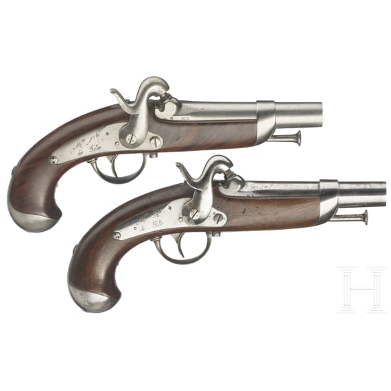 Two M 1842 gendarmerie percussion pistols, Tulle