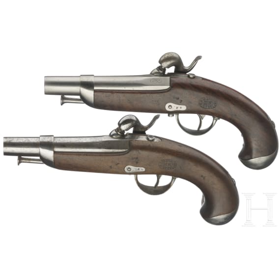 Two M 1842 gendarmerie percussion pistols, Tulle