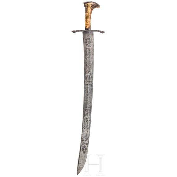 Jagdlicher S&auml;bel mit bedeutender ge&auml;tzter Klinge, deutsch, um 1660
