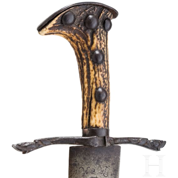 Jagdlicher S&auml;bel mit bedeutender ge&auml;tzter Klinge, deutsch, um 1660