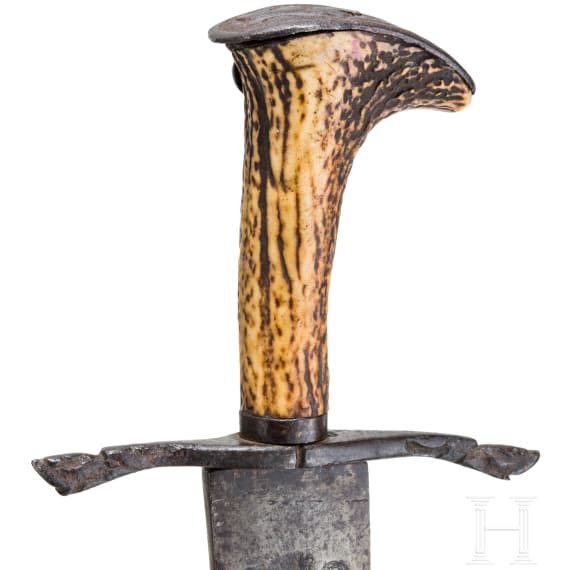 Jagdlicher S&auml;bel mit bedeutender ge&auml;tzter Klinge, deutsch, um 1660