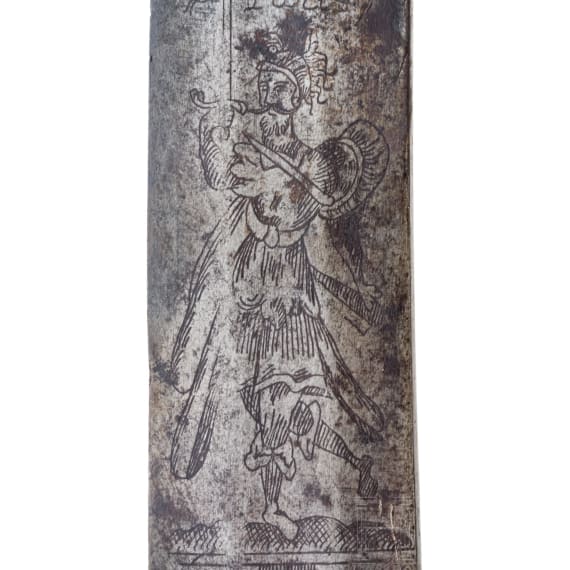 Jagdlicher S&auml;bel mit bedeutender ge&auml;tzter Klinge, deutsch, um 1660