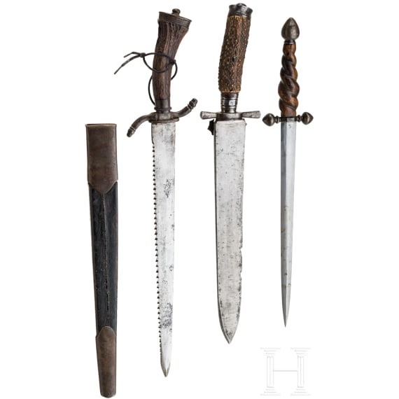 Zwei Hirschf&auml;nger und ein Dolch, deutsch, 19. Jhdt.