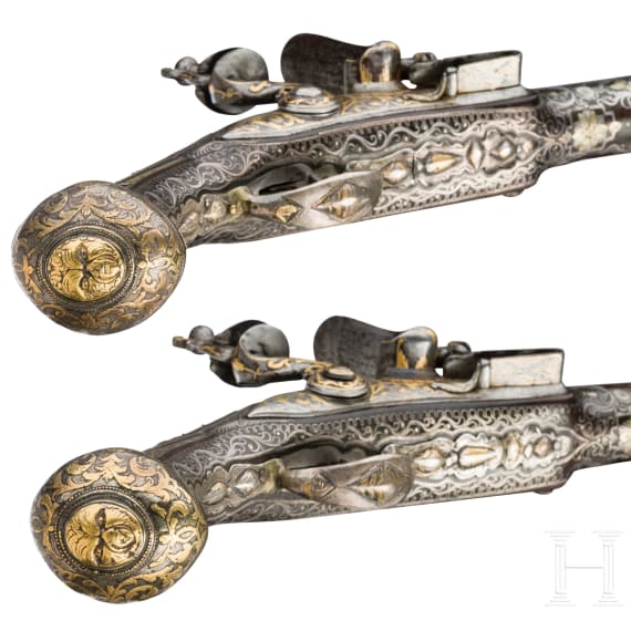 Bedeutendes Paar osmanischer Steinschlosspistolen, wohl Tunesien, um 1800-1820