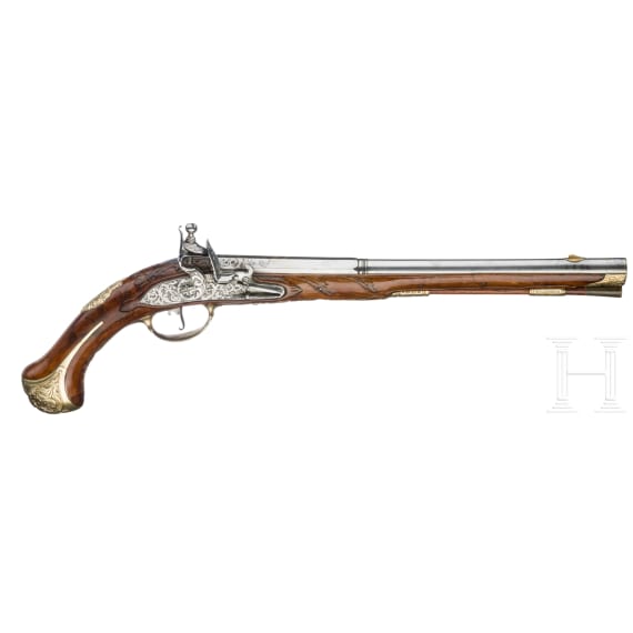 Lange Steinschlosspistole, deutsch, um 1720