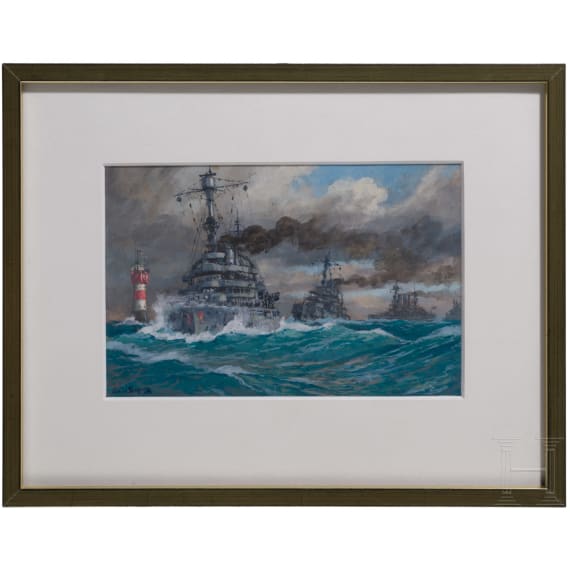 Hans Bohrdt (1857 - 1945), "Linienschiffe 'Schlesien', 'Schleswig-Holstein' und 'Hessen' auf hoher See"