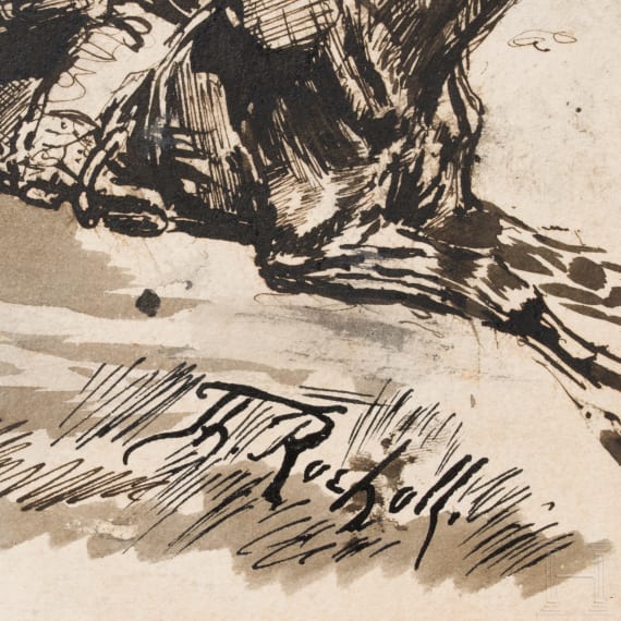 Theodor Rocholl (1854 - 1933), Drei preu&szlig;ische K&uuml;rassiere beim Angriff