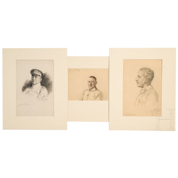 Richard Benno Adam (1873 - 1937), drei milit&auml;rische Portraits, datiert 1917