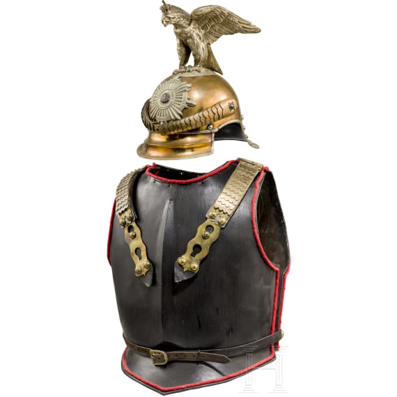Helm, K&uuml;rass und Reservistenbild f&uuml;r Mannschaften des preu&szlig;ischen Regiments der Gardes du Corps, 19. Jhdt.