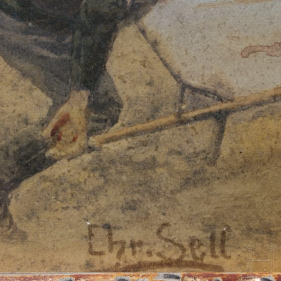 Christian Sell der J&uuml;ngere (1854 - 1925) - &Ouml;sterreichische Sanit&auml;ter im Schlachteinsatz, Gouache, um 1910/14
