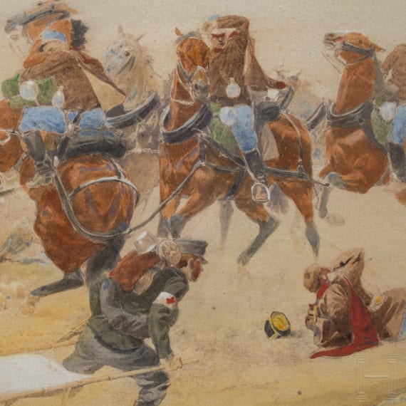 Christian Sell der J&uuml;ngere (1854 - 1925) - &Ouml;sterreichische Sanit&auml;ter im Schlachteinsatz, Gouache, um 1910/14
