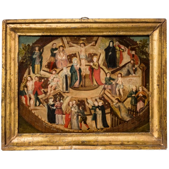 Zwei religi&ouml;se Darstellungen auf Kupfer: Allegorie des Schiffes der Kirche (Navis Ecclesiae) und Maria mit Kind und dem Johannesknaben