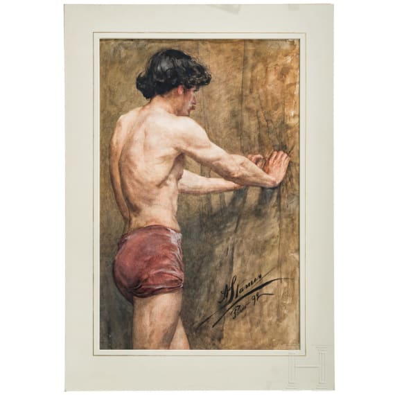 "Male Nude seen from Behind", bears signature "A. Stamer (?)", inscribed "Paris &ndash; 99"