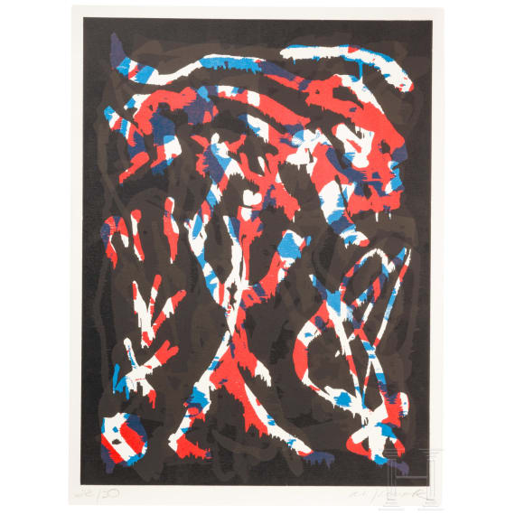 &bdquo;J&auml;ger Motiv 1&ldquo;, A. R. Penck (Dresden 1939&ndash;2017 Z&uuml;rich), probably 1990