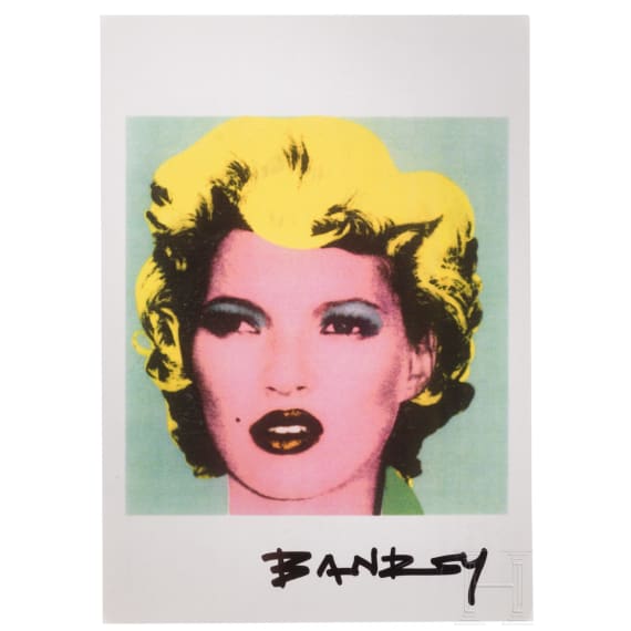 "Kate", after Banksy, postcard with printed details for the exhibition "Crude Oils", London