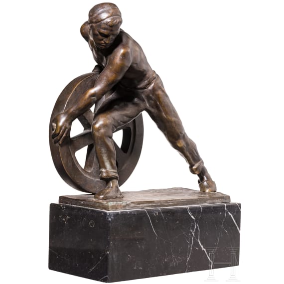 &ldquo;Worker with a Wheel&rdquo;, Ernst Seger (Neurode 1865&ndash;1939 Berlin), bronze