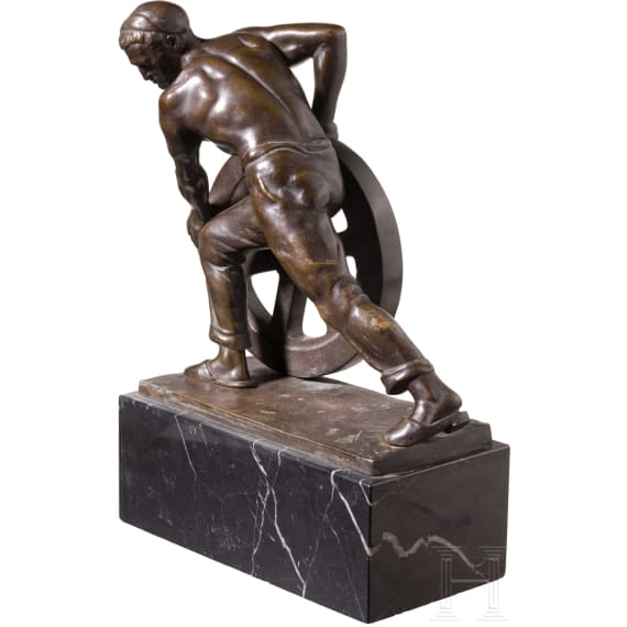 &ldquo;Worker with a Wheel&rdquo;, Ernst Seger (Neurode 1865&ndash;1939 Berlin), bronze
