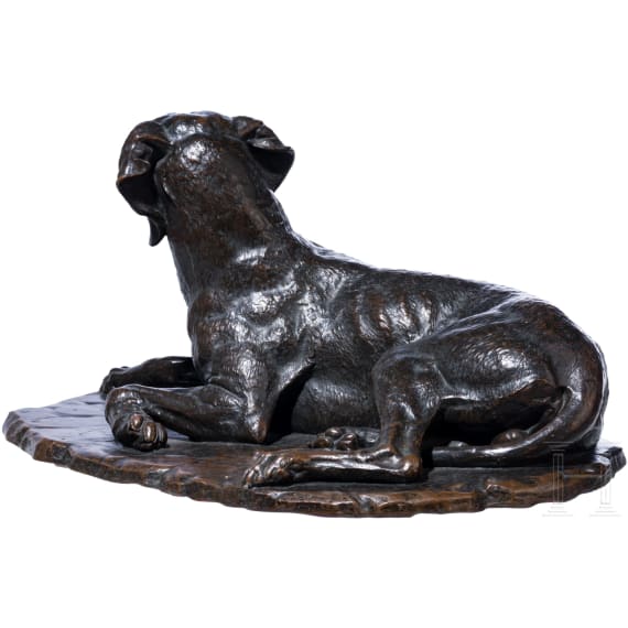 Lebensgro&szlig;e Bronze eines Jagdvorstehhundes, deutsch, wohl sp&auml;tes 19. / fr&uuml;hes 20. Jhdt.