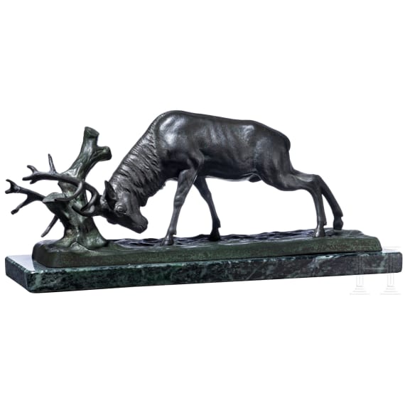&bdquo;Schlagender Hirsch", Wilhelm Karl Robra (Berlinchen, Neumark 1876 - 1945), wohl fr&uuml;hes 20. Jhdt.