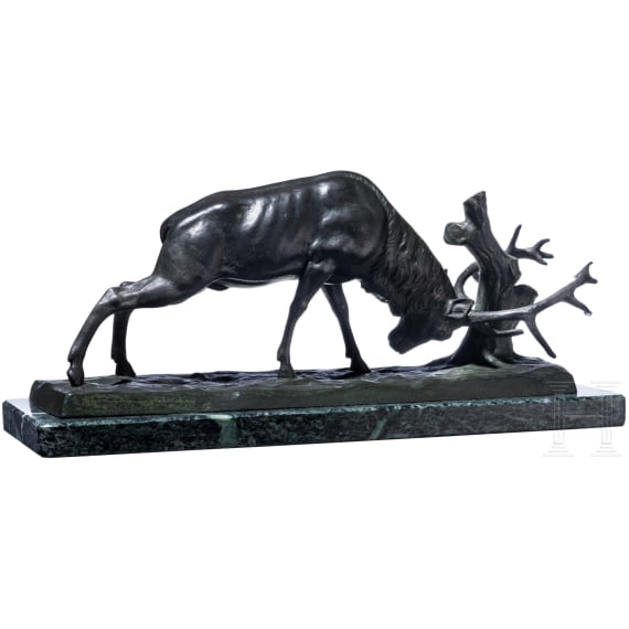 &bdquo;Schlagender Hirsch", Wilhelm Karl Robra (Berlinchen, Neumark 1876 - 1945), wohl fr&uuml;hes 20. Jhdt.