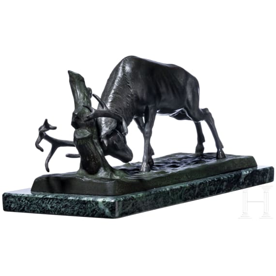 &bdquo;Schlagender Hirsch", Wilhelm Karl Robra (Berlinchen, Neumark 1876 - 1945), wohl fr&uuml;hes 20. Jhdt.