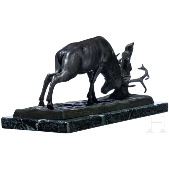 &bdquo;Schlagender Hirsch", Wilhelm Karl Robra (Berlinchen, Neumark 1876 - 1945), wohl fr&uuml;hes 20. Jhdt.