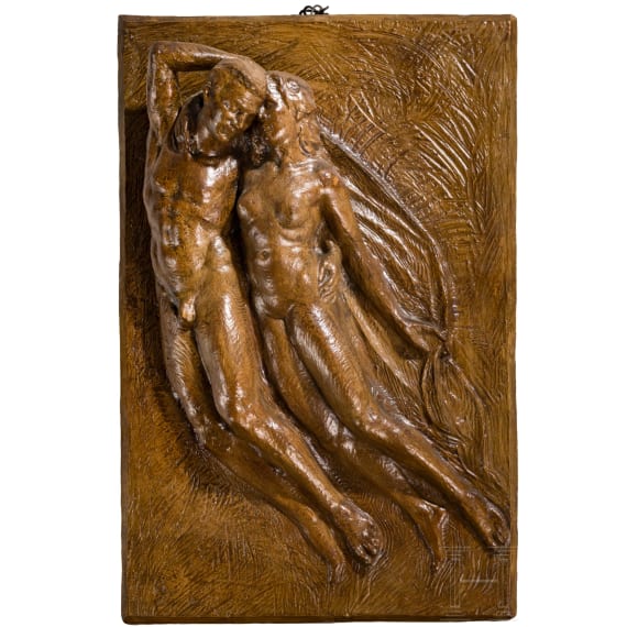 Gro&szlig;es Hochrelief mit zwei Akten, Mitte 20. Jhdt.