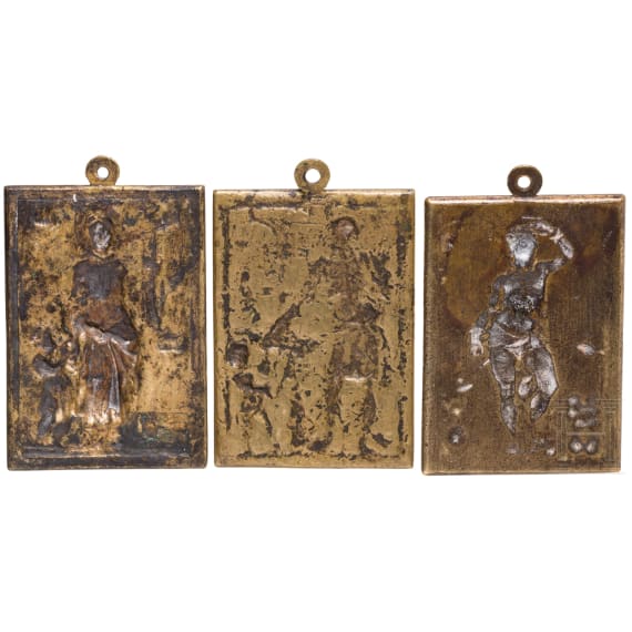 Drei Bronzetafeln mit Heiligendarstellungen, Italien oder Spanien, 17. Jhdt.