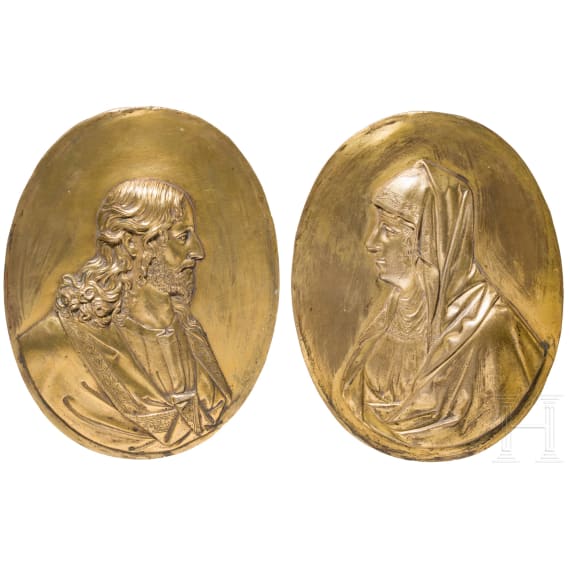 Paar gro&szlig;e Plaketten mit Maria und Jesus, Frankreich, um 1700