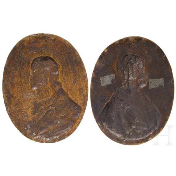 Paar gro&szlig;e Plaketten mit Maria und Jesus, Frankreich, um 1700