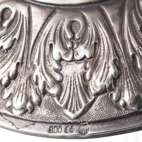 Zwei gro&szlig;e silberne Falken, deutsch, Hanau, Wilhelm Weinranck, um 1900