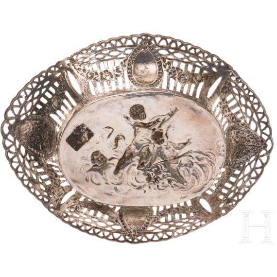 Kleine Silberschale mit Putti, deutsch, um 1890