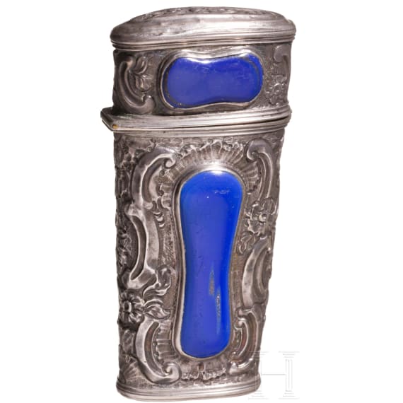 Silbernes Reisenecessaire mit Lapislazuli, wohl deutsch, sp&auml;tes 18. Jhdt.