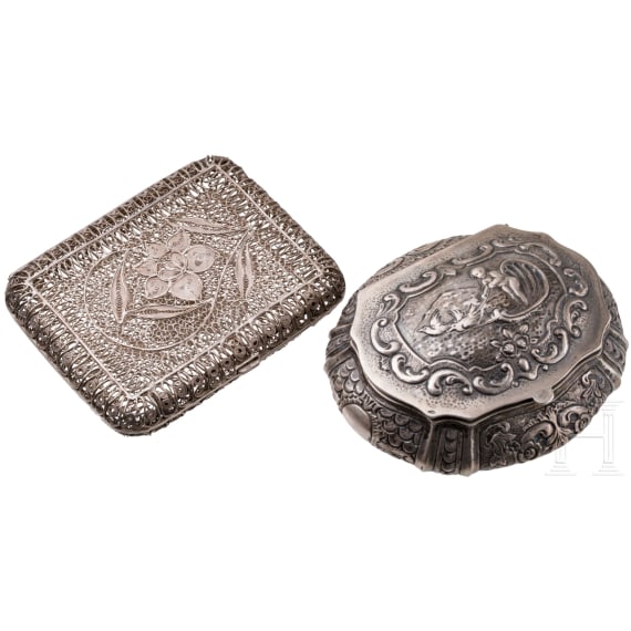 An Austrian silver box and a German silver filigree box, late 19th century