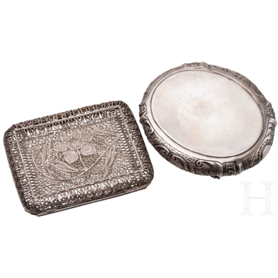 An Austrian silver box and a German silver filigree box, late 19th century