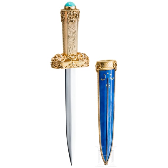 Vermeil- und Guilloch&eacute;-Email-Dolch, Ungarn, 1966-1999