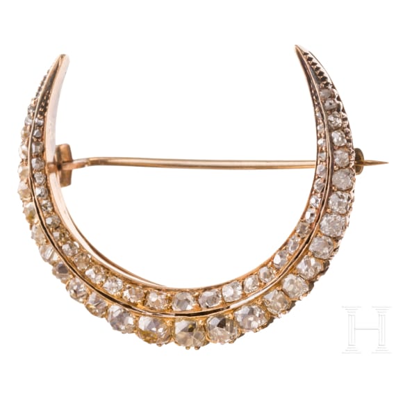 Halbmondbrosche mit Diamanten