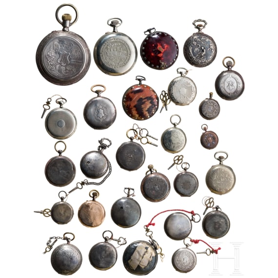 27 pocketwatches plated and silver, many with losses, defects