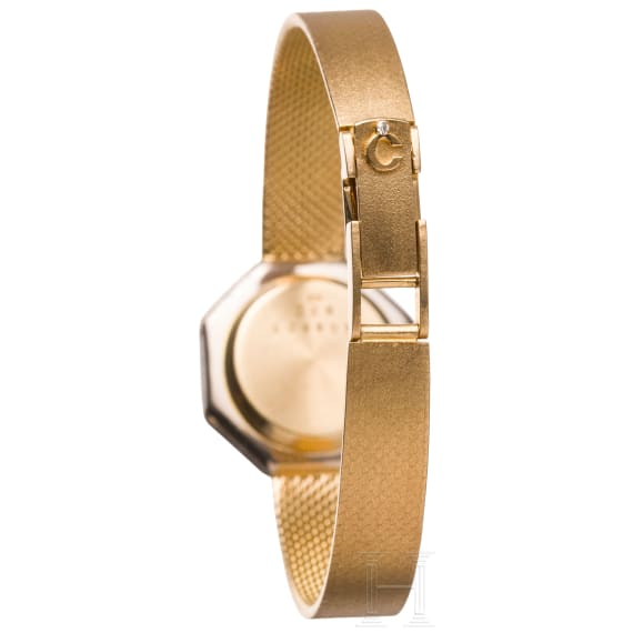 A ladies 18ct gold, diamond and onyx Chopard wristwatch, Swiss, 1960/70s