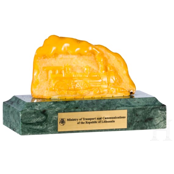 A carved amber locomotive, Lithuania, late 20th century