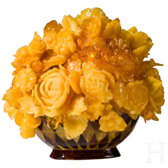 A Lithuanian amber bouquet of flowers with basket