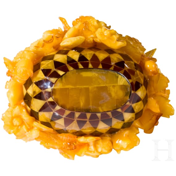A Lithuanian amber bouquet of flowers with basket