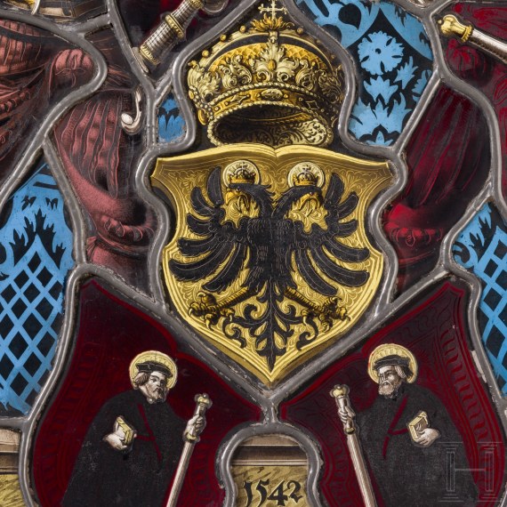 Bleiverglaste Wappenscheibe im Stil der Renaissance, Deutschland, 19. Jh.