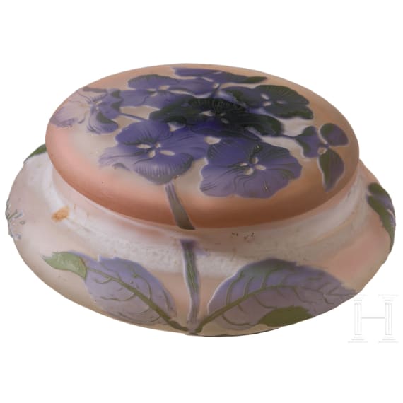 A lidded glass tin, Nancy, Emile Gall&eacute;, circa 1900