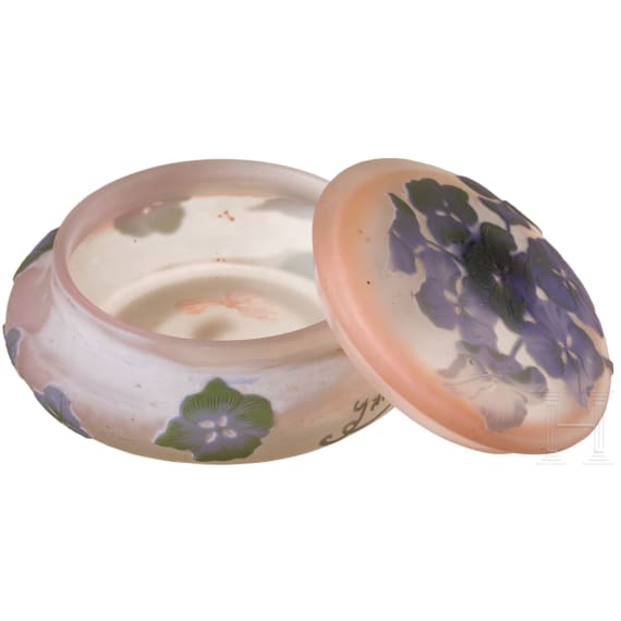 A lidded glass tin, Nancy, Emile Gall&eacute;, circa 1900