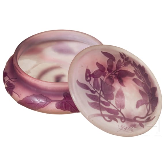 A lidded glass tin, Nancy, Emile Gall&eacute;, circa 1900